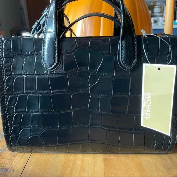 Michael Kors Gigi Glossy Black Embossed Crossbody/Satchel Bag - Picture 6 of 8